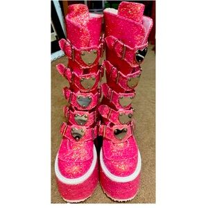 Demonia Swing 230 UV Pink Glitter Platform Boots